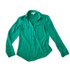 Express Portofino Shirt XS Emerald Green Button Front Blouse